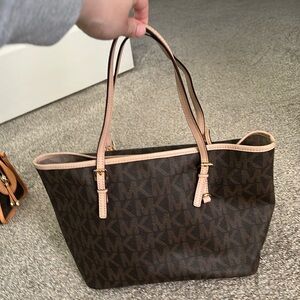 Michael Kors tan and brown monogram bag